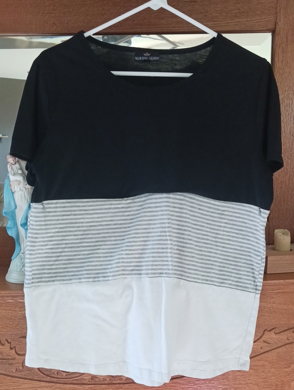 Nursing Queen Cotton Black, Gray & White Colorblock Nursing Tee